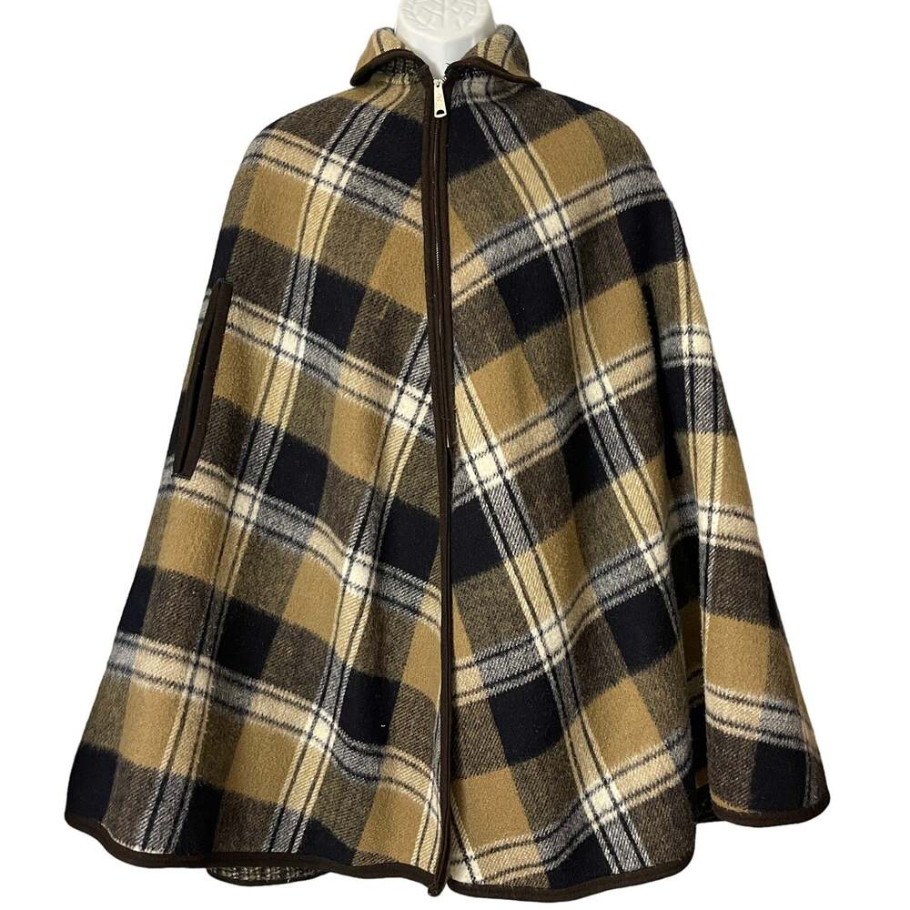 VINTAGE 70s Reversible Plaid Blanket Wool Cape